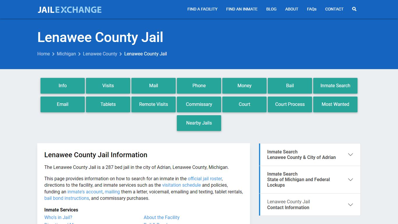 Lenawee County Jail, MI Inmate Search, Information